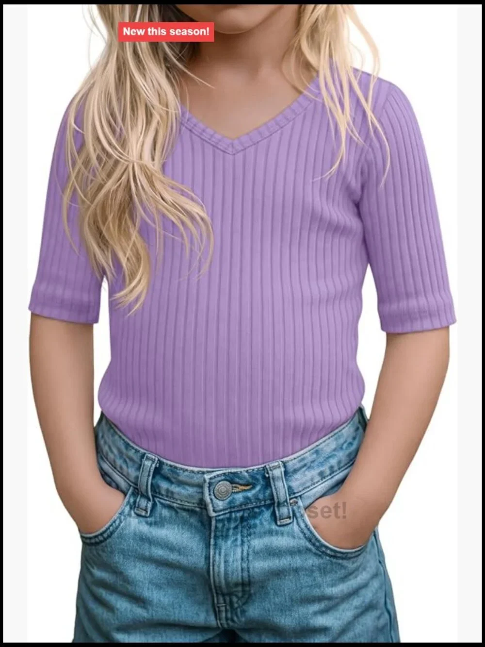 Toddler Girls Short Sleeve Tee Cotton Ribbed Slim Fit V Neck Casual Basic Top